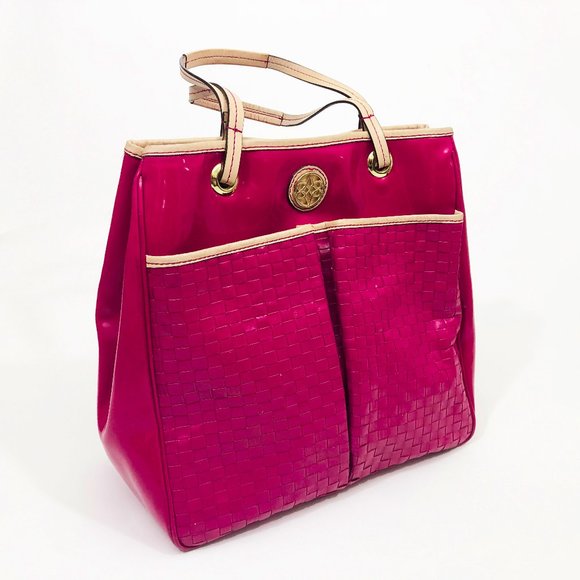 ANTONIO MELANI Handbags - VGC Raspberry Basket Weave Faux Leather Tote